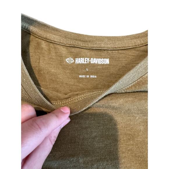 Harley Davidson Women’s Large T Shirt Olive Tour Of Duty Pocket Relaxed Fit Tee - Picture 5 of 9